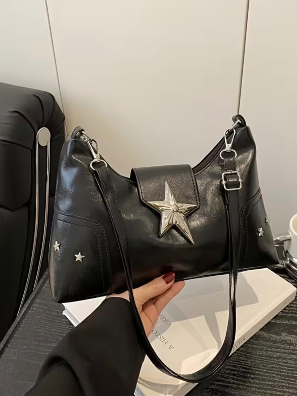 New - Chic -Faux Leather Crossbody/Shoulder Bag w/Star Accent